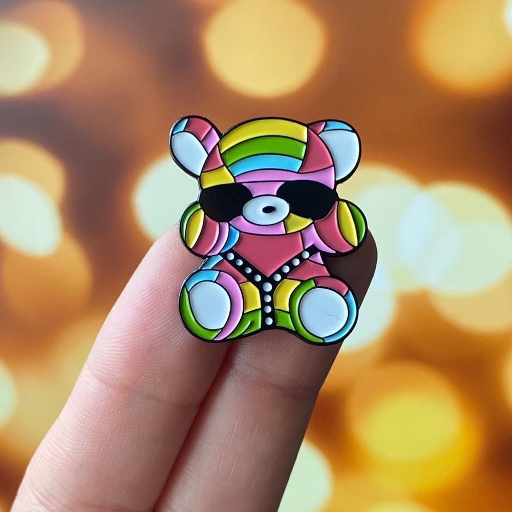 Cool Rainbow Teddy Enamel Pin/ Brooch